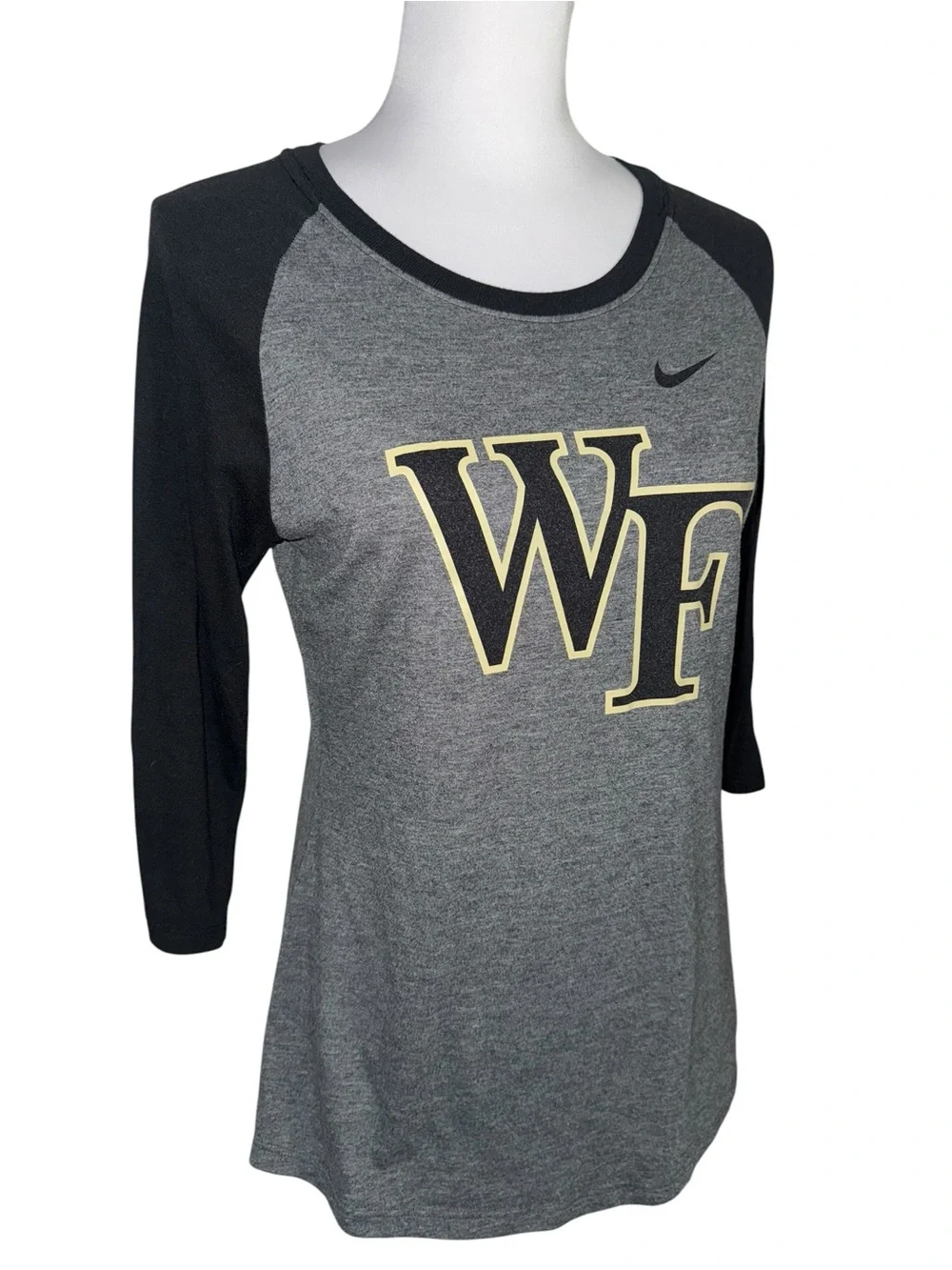 Nike Dri-FIT Wake Forest WF Small Gray Black Raglan 3/4 Sleeve Shirt NCAA
